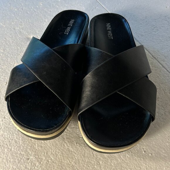 Nine West SZ 8.5 Black tomboy crisscross slide classic sandal comfy rubber non s - Picture 2 of 7